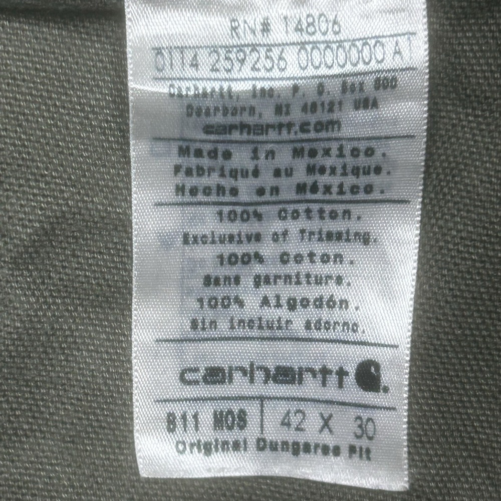 Carhartt Pants Mens 42x30 Moss Green Carpenter Dungaree Canvas Duck B11 MOS - Picture 6 of 15